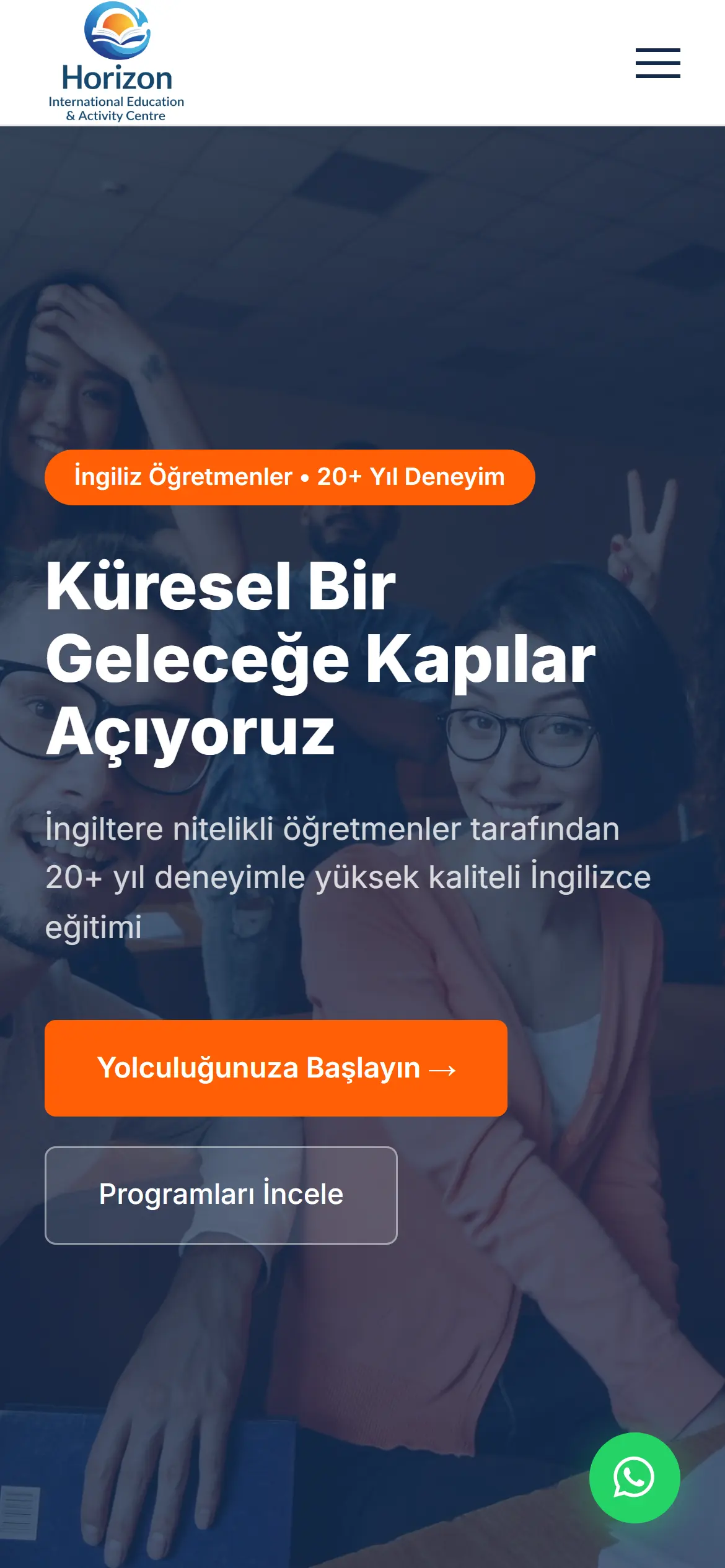 Horizon Academy home page on a phone in Turkish.